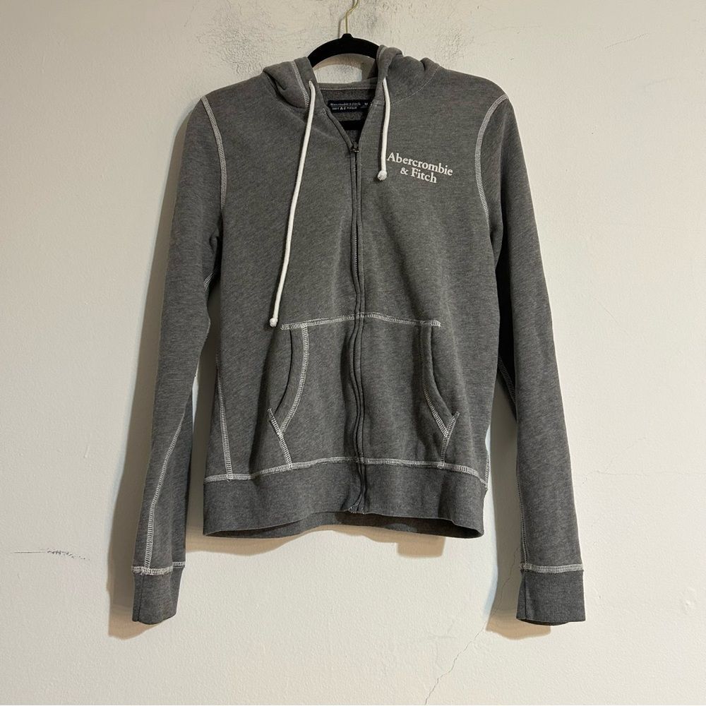 Abercrombie & Fitch Y2K Spellout Soft A&F Fleece Zip Up Hoodie Grey Medium